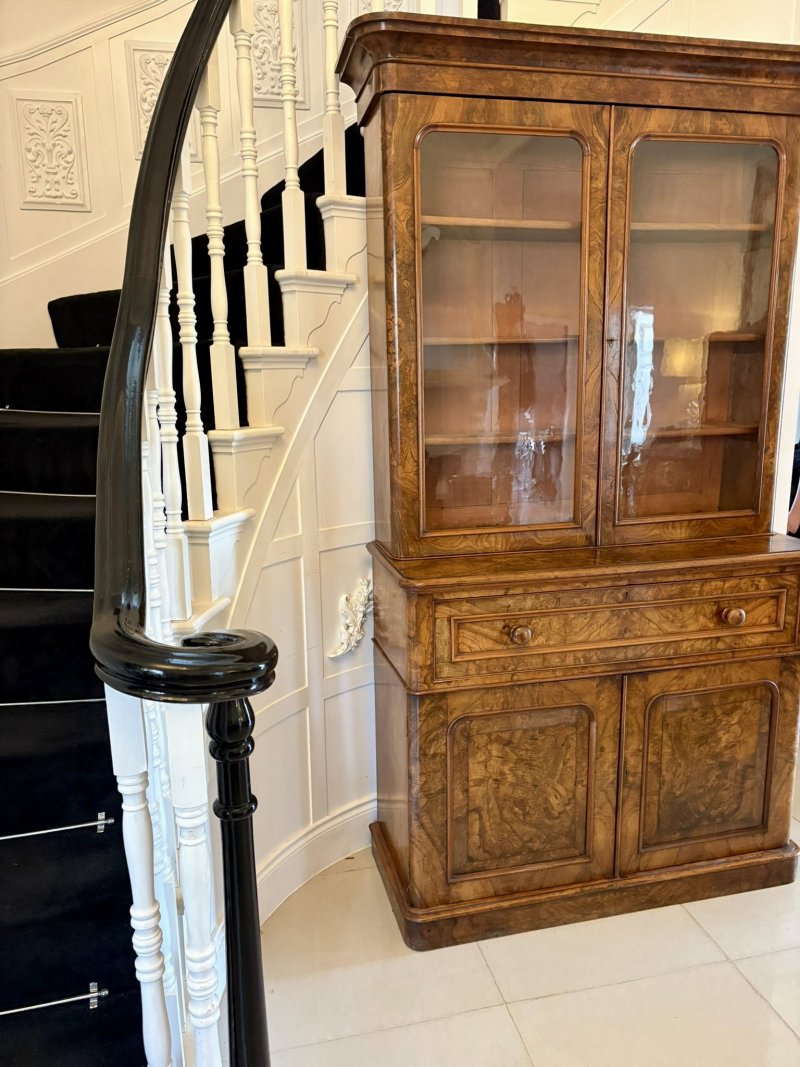 Antique Victorian Outstanding Quality Burr Walnut Secretaire Bookcase - Image 3